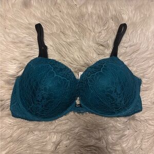 Victoria's Secret Teal Lace Push-Up Bra with Black Straps